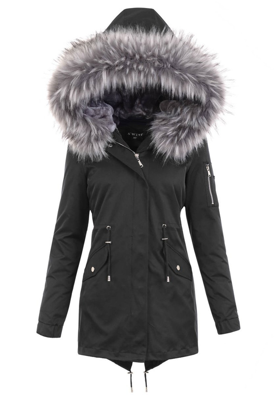 Damska Parka Kurtka 2w1 Zimowa Czarna