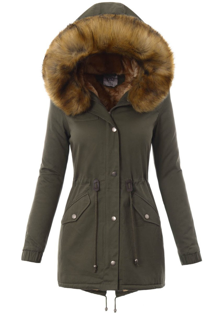 Damska Parka Kurtka Zimowa Futro Zielona