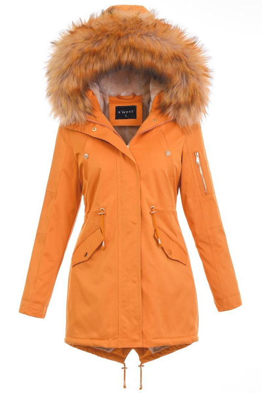Damska Parka Kurtka Zimowa Camel
