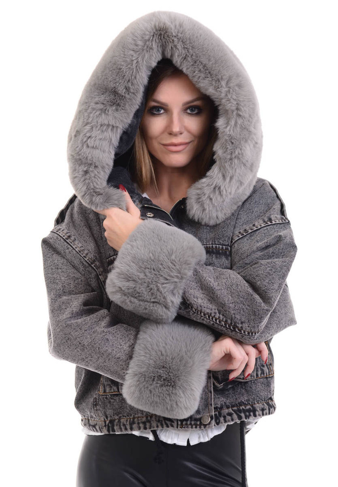 Damska Zimowa Kurtka Oversize 2w1Jeansowa