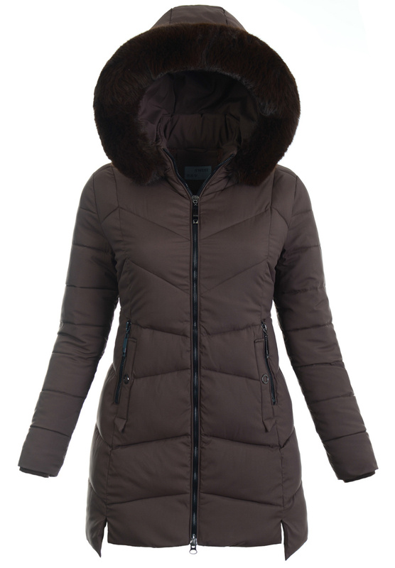Damska Zimowa Ortalionowa Kurtka Brązowa