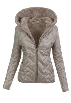 Damska Kurtka Zimowa Beżowa z Beżowym Futerkiem