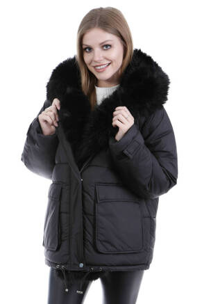 Damska Zimowa Ortalionowa Kurtka Czarna