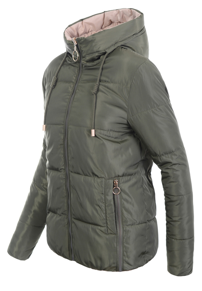 Damska Zimowa Ortalionowa Kurtka Dwustronna Khaki