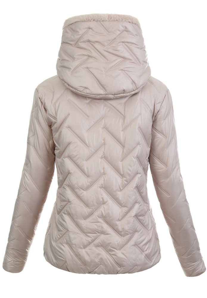 Damska Kurtka Zimowa Perłowo Beżowa z Beżowym Futerkiem