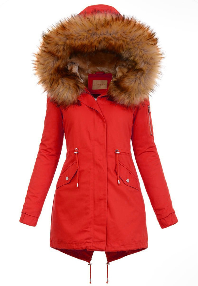Damska Parka Kurtka 2w1 Zimowa Czerwona