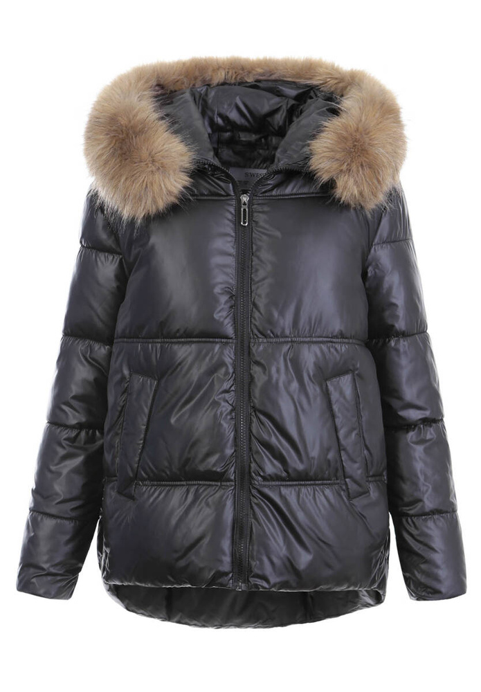 Damska Zimowa Ortalionowa Kurtka Czarna