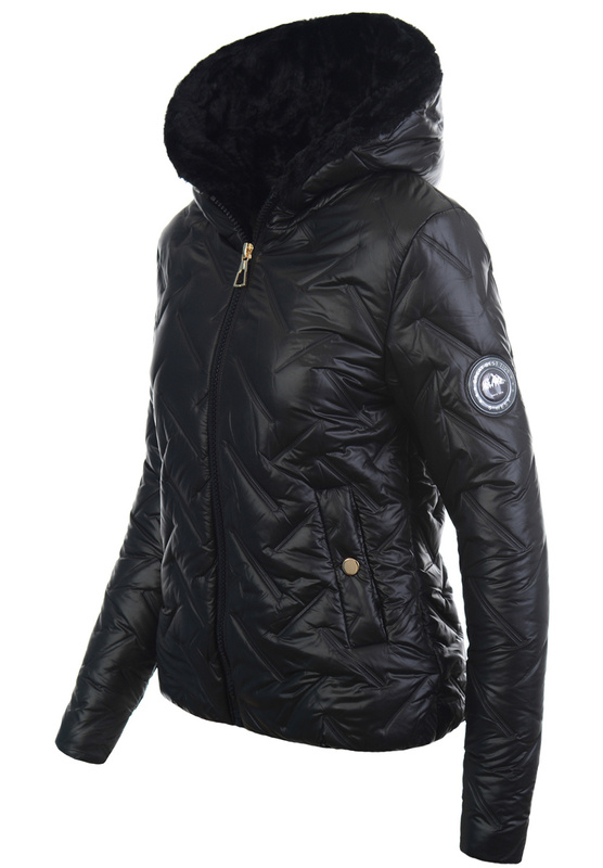 Damska Kurtka Zimowa Czarna z Czarnym Futerkiem