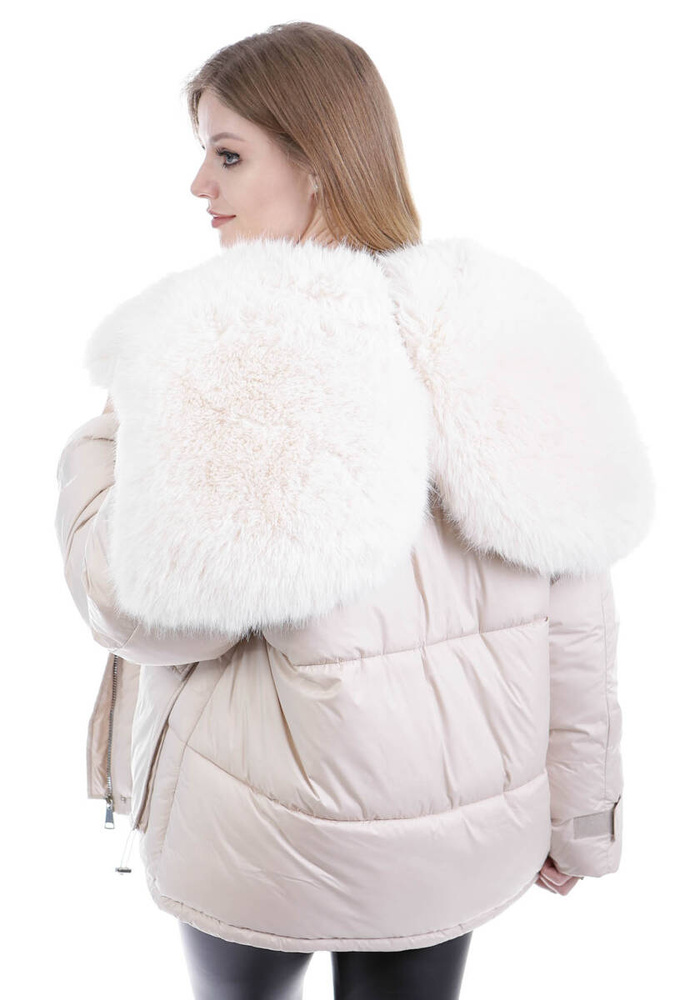 Damska Zimowa Ortalionowa Kurtka Beżowa