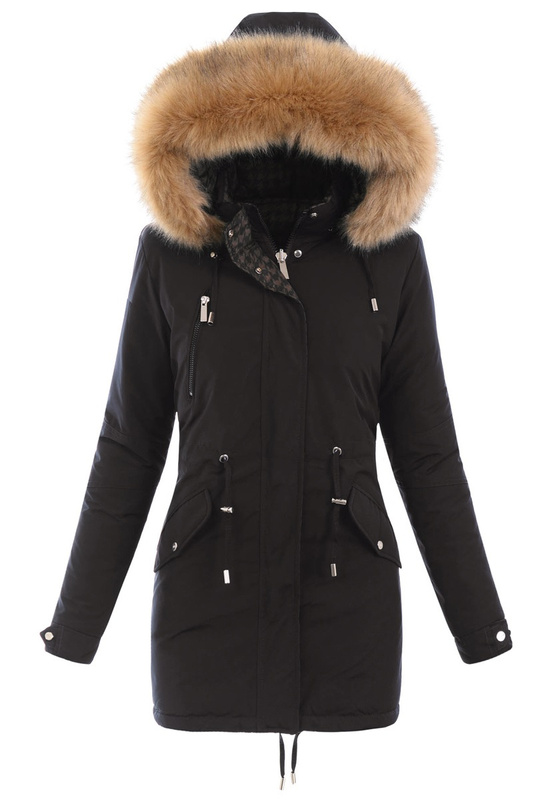 Damska Parka Kurtka 2w1 Zimowa Czarna