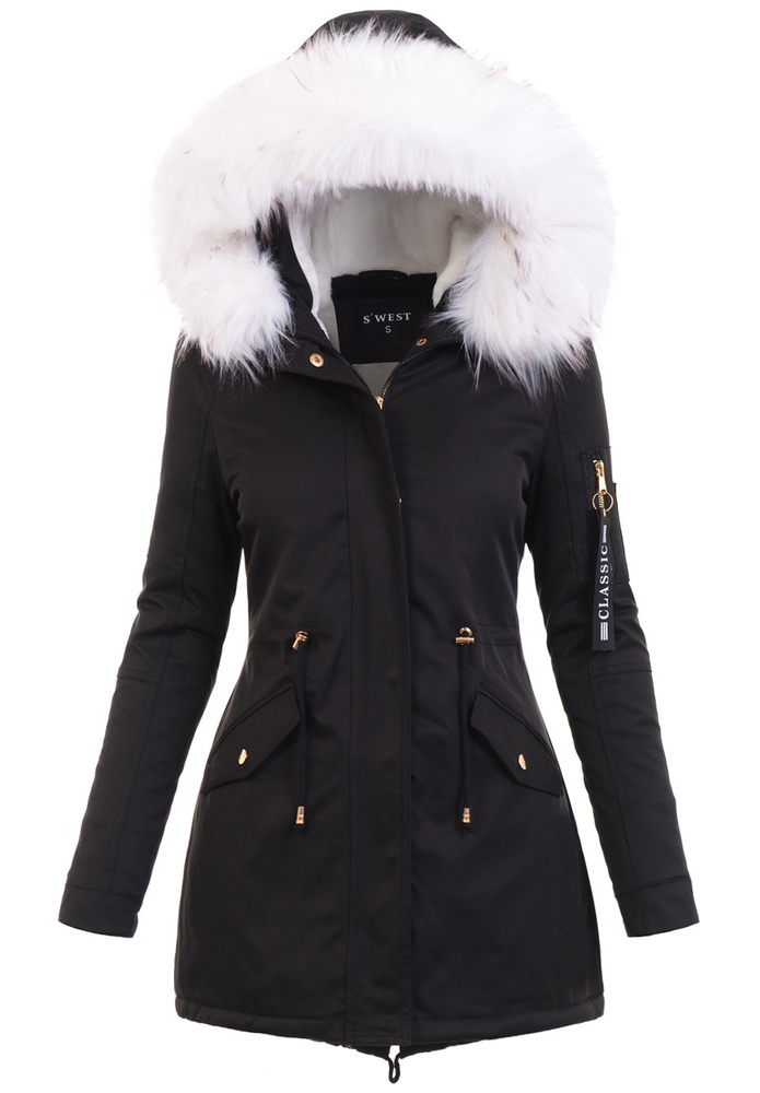 Damska Parka Kurtka Zimowa Czarna