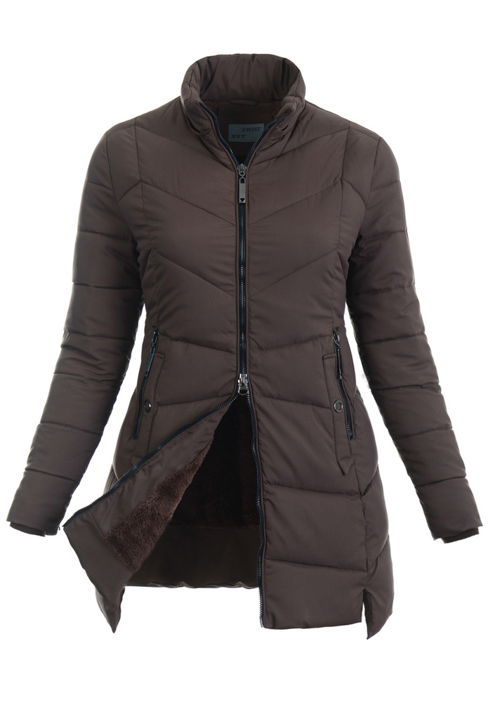 Damska Zimowa Ortalionowa Kurtka Brązowa