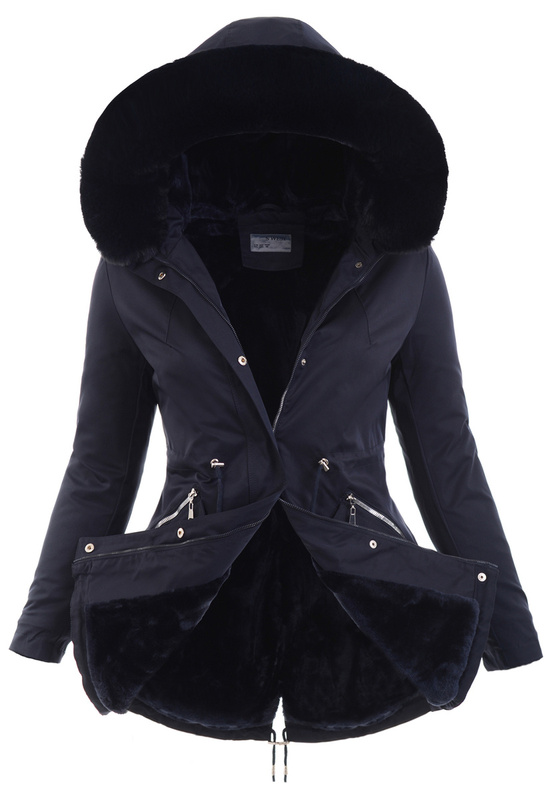 Damska Parka Kurtka Zimowa Granatowa