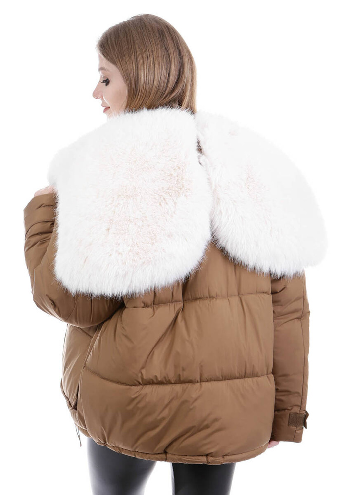 Damska Zimowa Ortalionowa Kurtka Brązowa