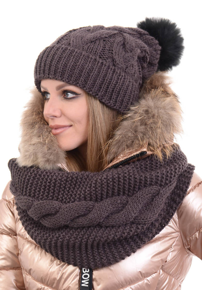 Komplet Damski Czapka z Kominem Śliwkowy