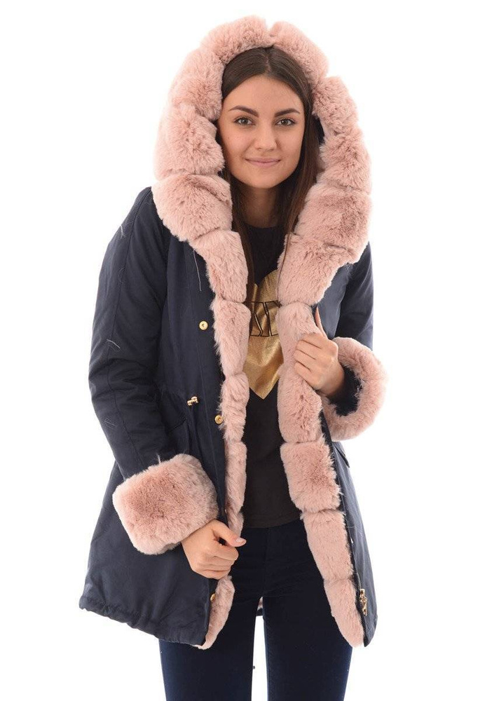 Damska Parka Kurtka Zimowa Granatowa