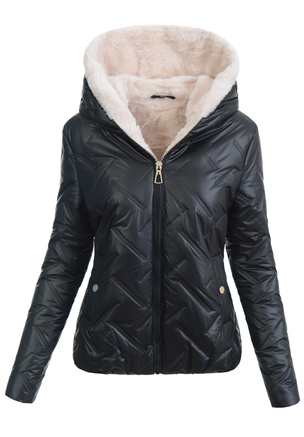 Damska Kurtka Zimowa Czarna z Beżowym Futerkiem