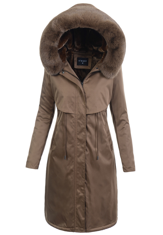 Damska Parka Kurtka Zimowa Brązowa