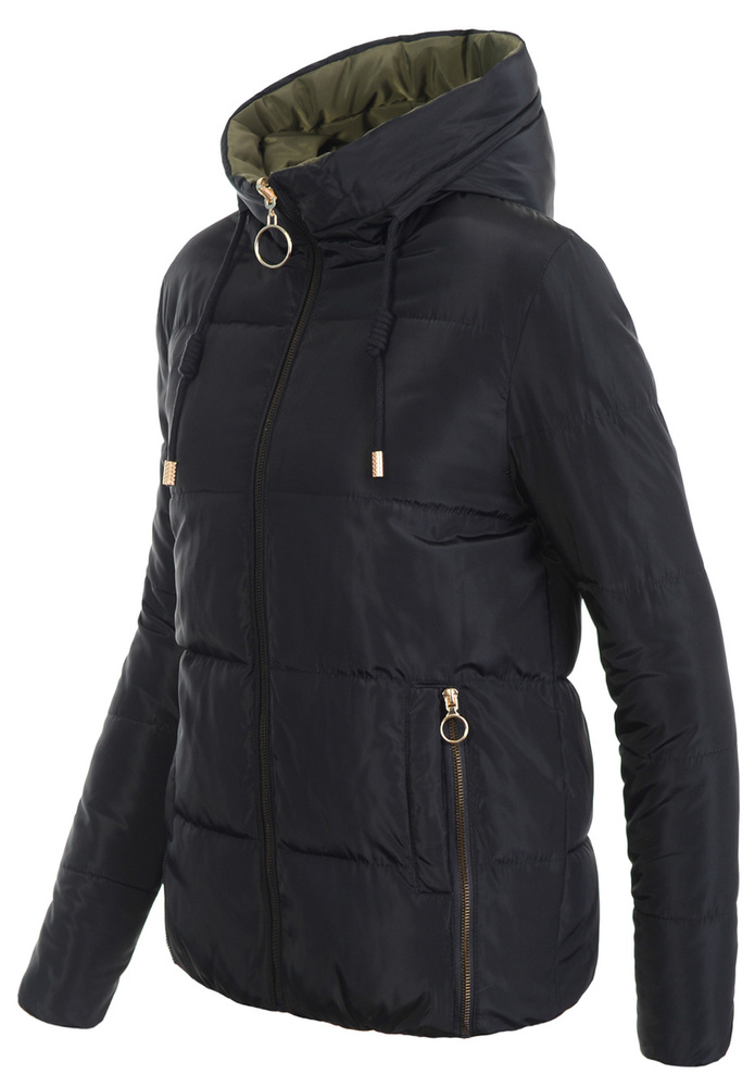 Damska Zimowa Ortalionowa Kurtka Dwustronna Czarna
