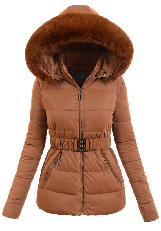 Damska Zimowa Ortalionowa Kurtka Brązowa
