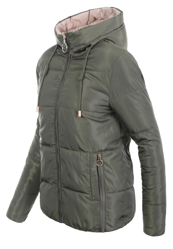 Damska Zimowa Ortalionowa Kurtka Dwustronna Khaki
