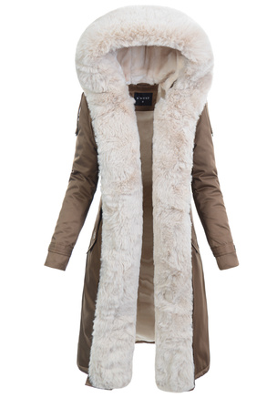 Damska Parka Kurtka Zimowa Brązowa