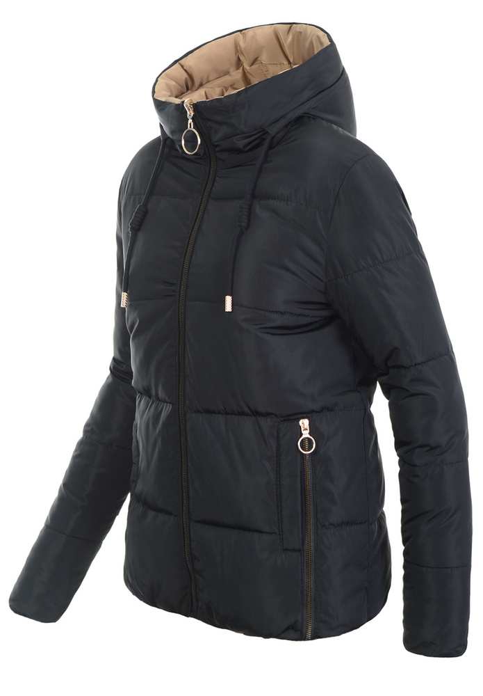 Damska Zimowa Ortalionowa Kurtka Dwustronna Czarna