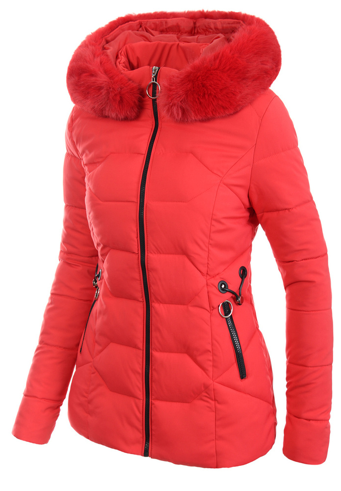 Damska Zimowa Ortalionowa Kurtka Czerwona
