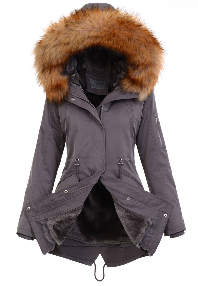 Damska Parka Kurtka Zimowa 2w1 Szara