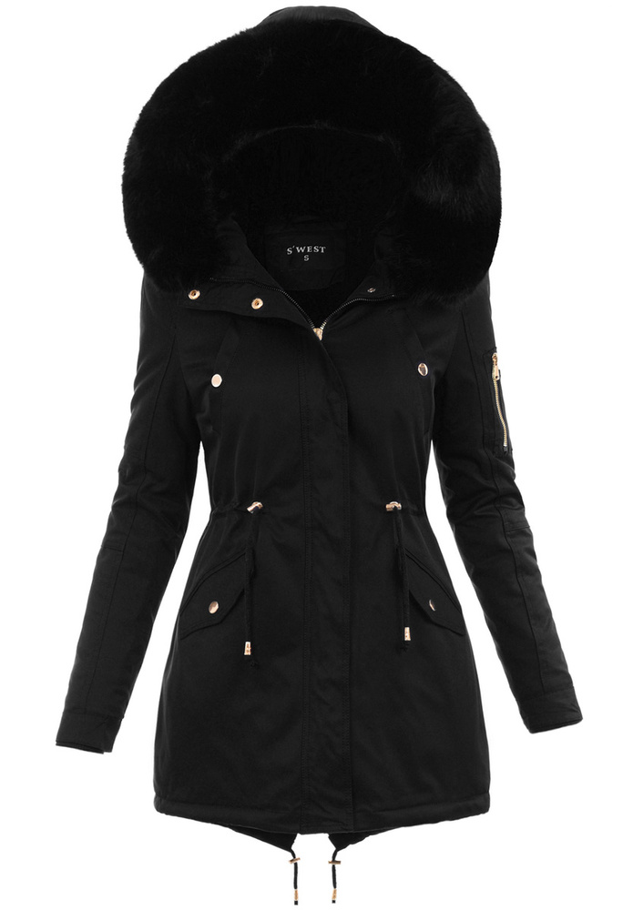 Damska Parka Kurtka Zimowa Czarna