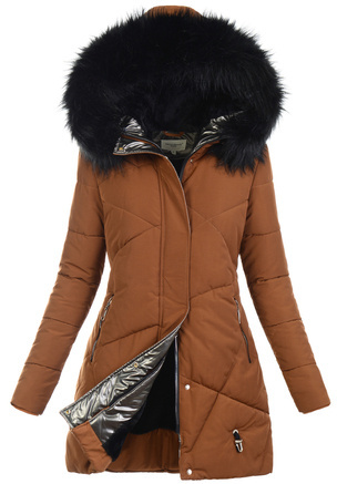 Damska Zimowa Ortalionowa Kurtka Brązowa