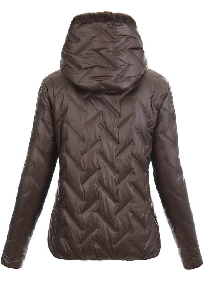 Damska Kurtka Zimowa Brązowa z Brązowym Futerkiem