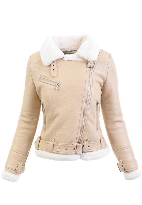 Damska Zimowa Kurtka Kożuszek Beżowy