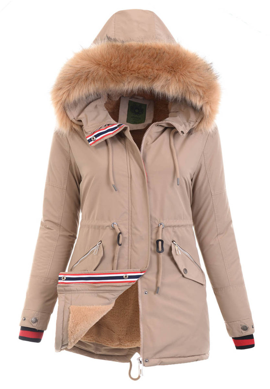 Damska Parka Kurtka Zimowa Beżowa
