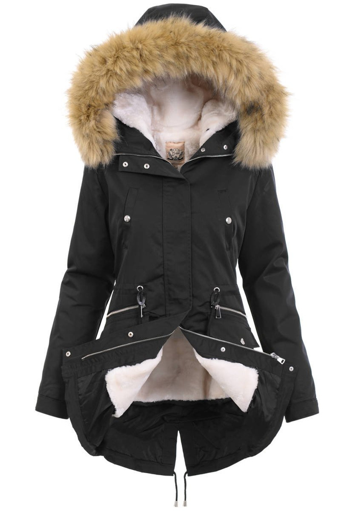 Damska Parka Kurtka 2w1 Zimowa Czarna
