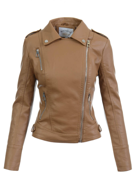 Damska Kurtka Ramoneska Jasno Brązowa