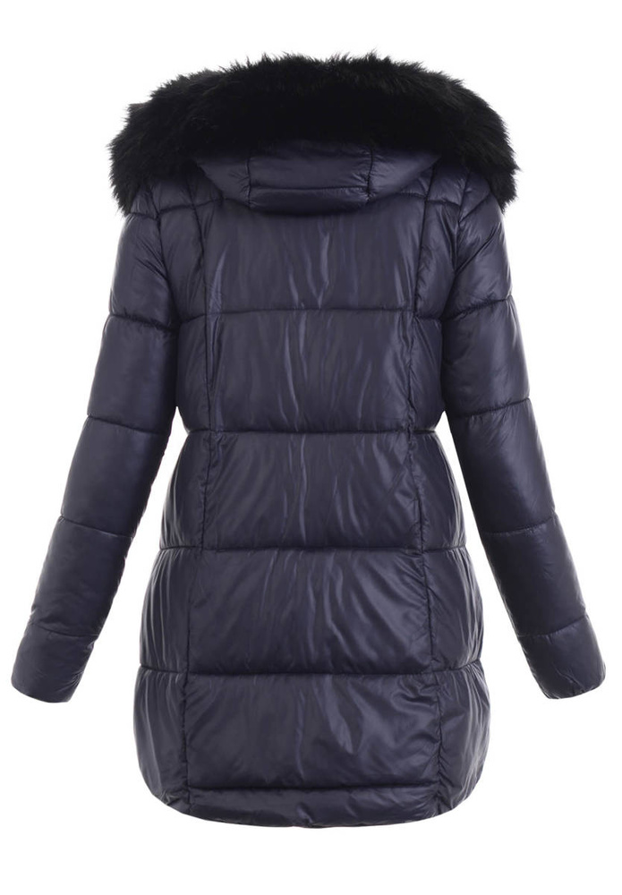 Damska Zimowa Asymetryczna Kurtka Granatowa