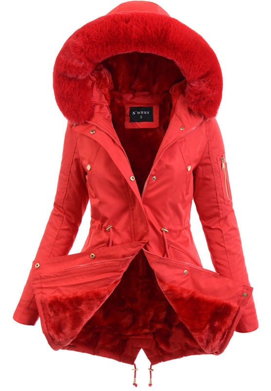 Damska Parka Kurtka Zimowa Czerwona