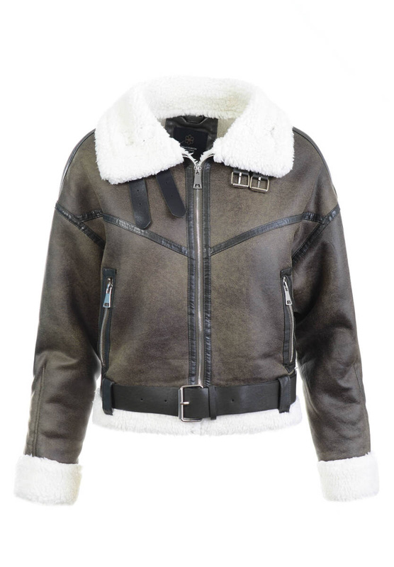 Damska Zimowa Kurtka Kożuszek Khaki