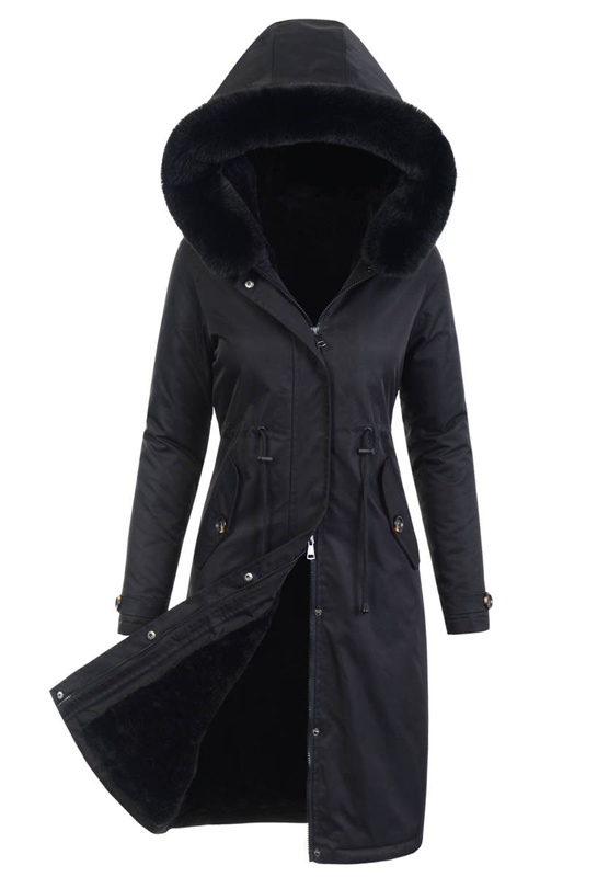 Damska Parka Kurtka Zimowa Czarna