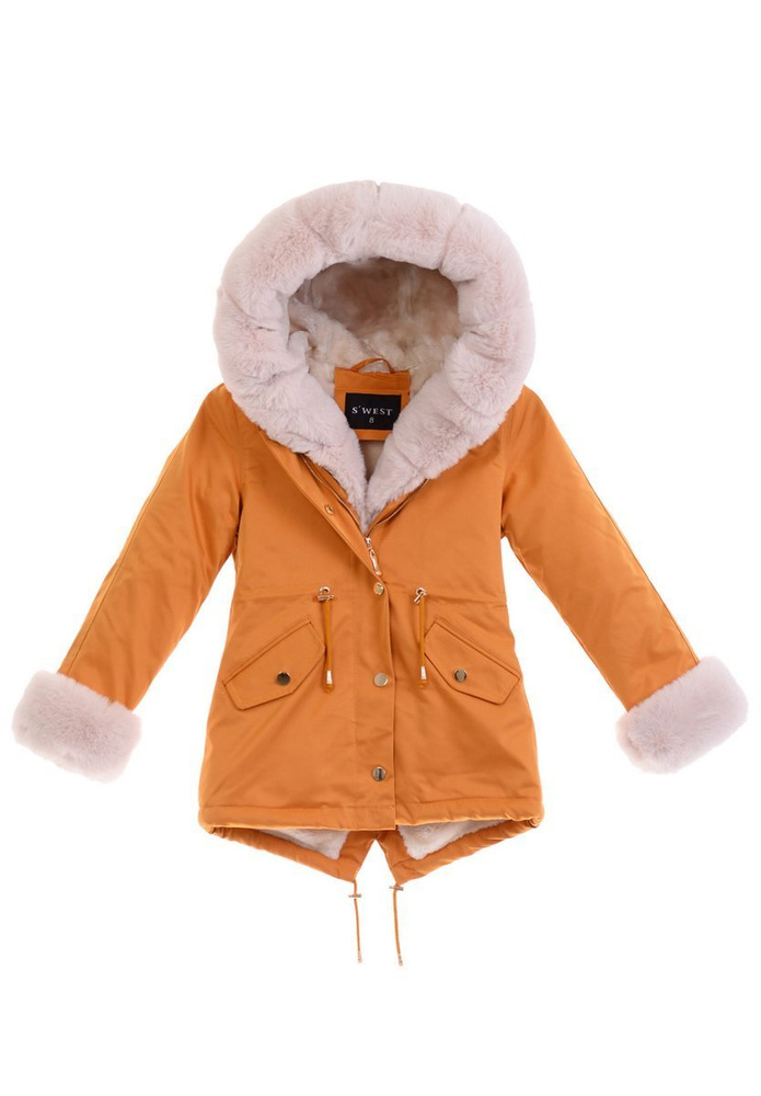 Dziecięca Parka Zimowa Agatka Camel Z Futerkiem Ecru