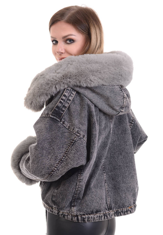 Damska Zimowa Kurtka Oversize 2w1Jeansowa