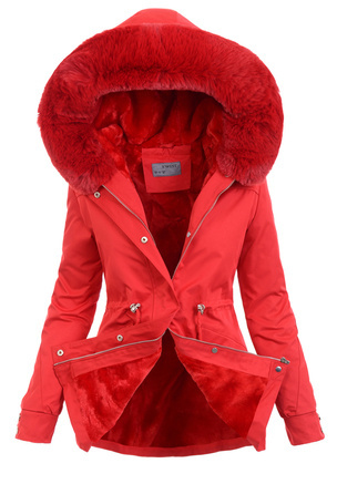 Damska Parka Kurtka 2w1 Zimowa Czerwona