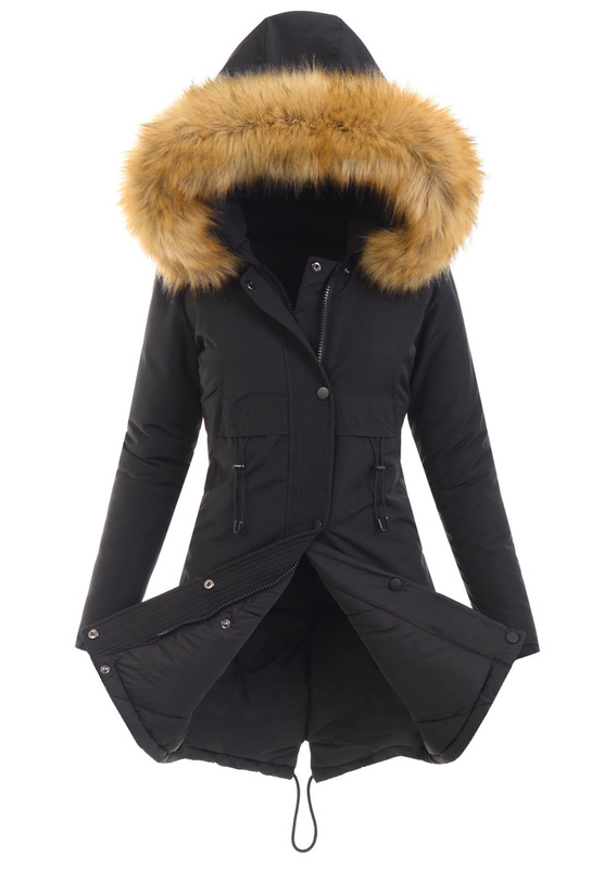 Damska Parka Kurtka 2w1 Zimowa Czarna