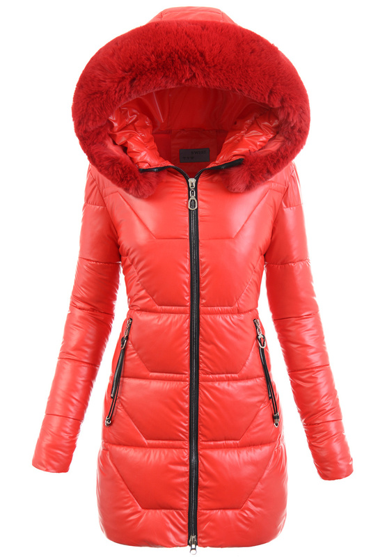 Damska Parka Kurtka Zimowa Czerwona
