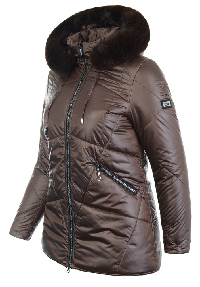 Damska Zimowa Ortalionowa Kurtka Brązowa