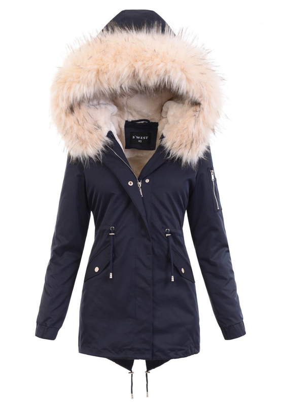 Damska Parka Kurtka 2w1 Zimowa Granatowa