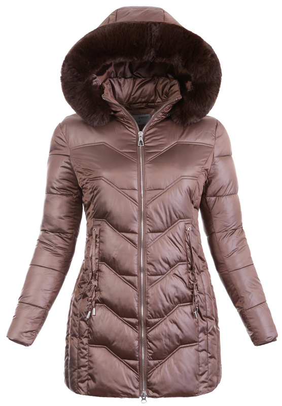 Damska Zimowa Ortalionowa Kurtka Brązowa
