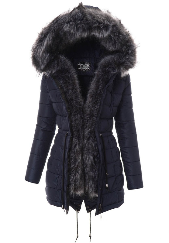 Damska Parka Kurtka Zimowa Granatowa