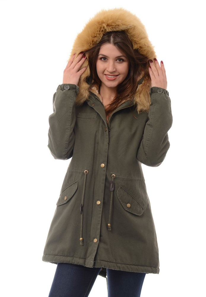 Damska Parka Kurtka Zimowa Futro Zielona